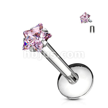Star Gem Prong Set Labret 316L Surgical Steel Internally Threaded - Image 7