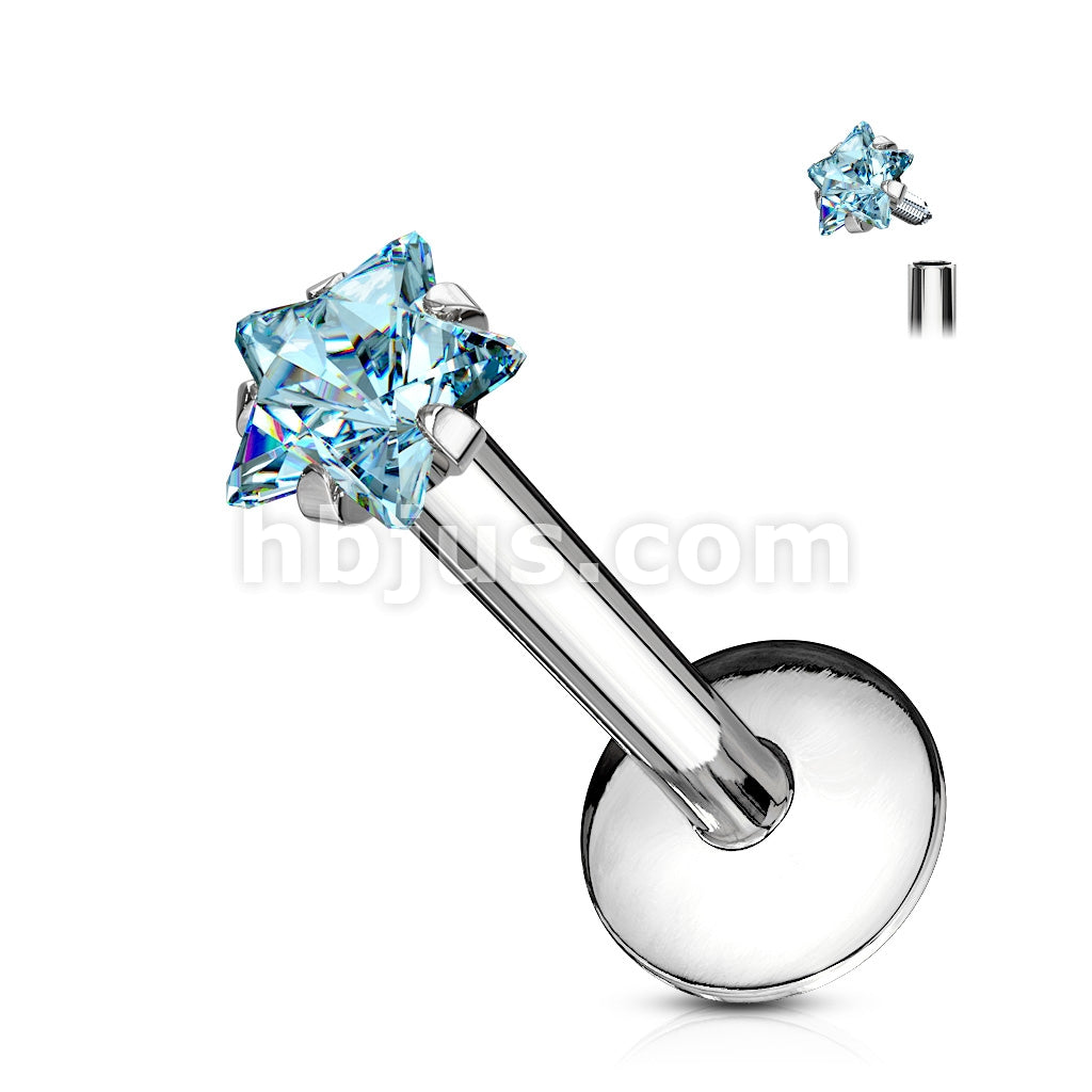 Star Gem Prong Set Labret 316L Surgical Steel Internally Threaded - Image 8