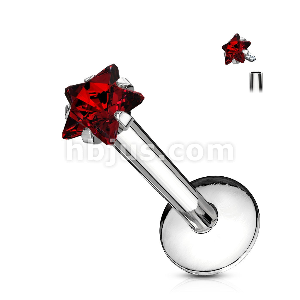 Star Gem Prong Set Labret 316L Surgical Steel Internally Threaded - Image 9