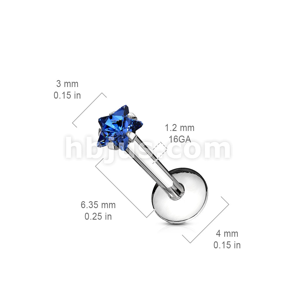 Star Gem Prong Set Labret 316L Surgical Steel Internally Threaded - Image 10
