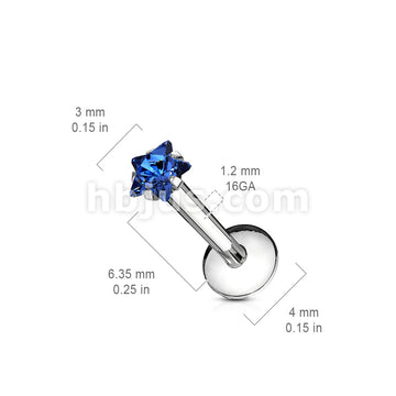 Star Gem Prong Set Labret 316L Surgical Steel Internally Threaded - Image 10