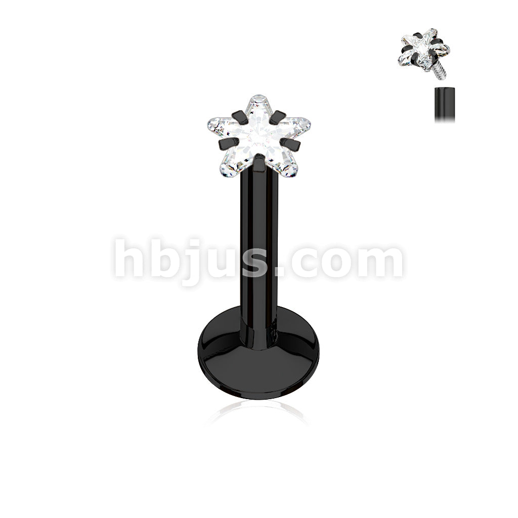 316L Surgical Steel Star CZ Prong Set PVD Over All 316L Internally... - Image 3