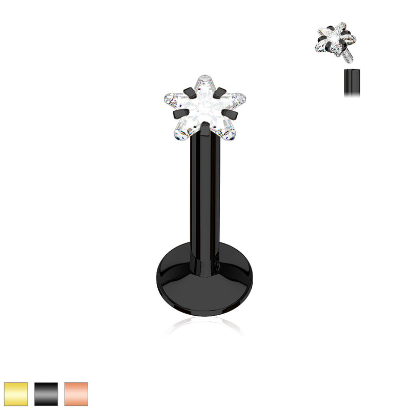 316L Surgical Steel Star CZ Prong Set PVD Over All 316L Internally...