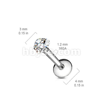 Heart CZ Prong Set Labret 316L Surgical Steel Internally Threaded - Image 2