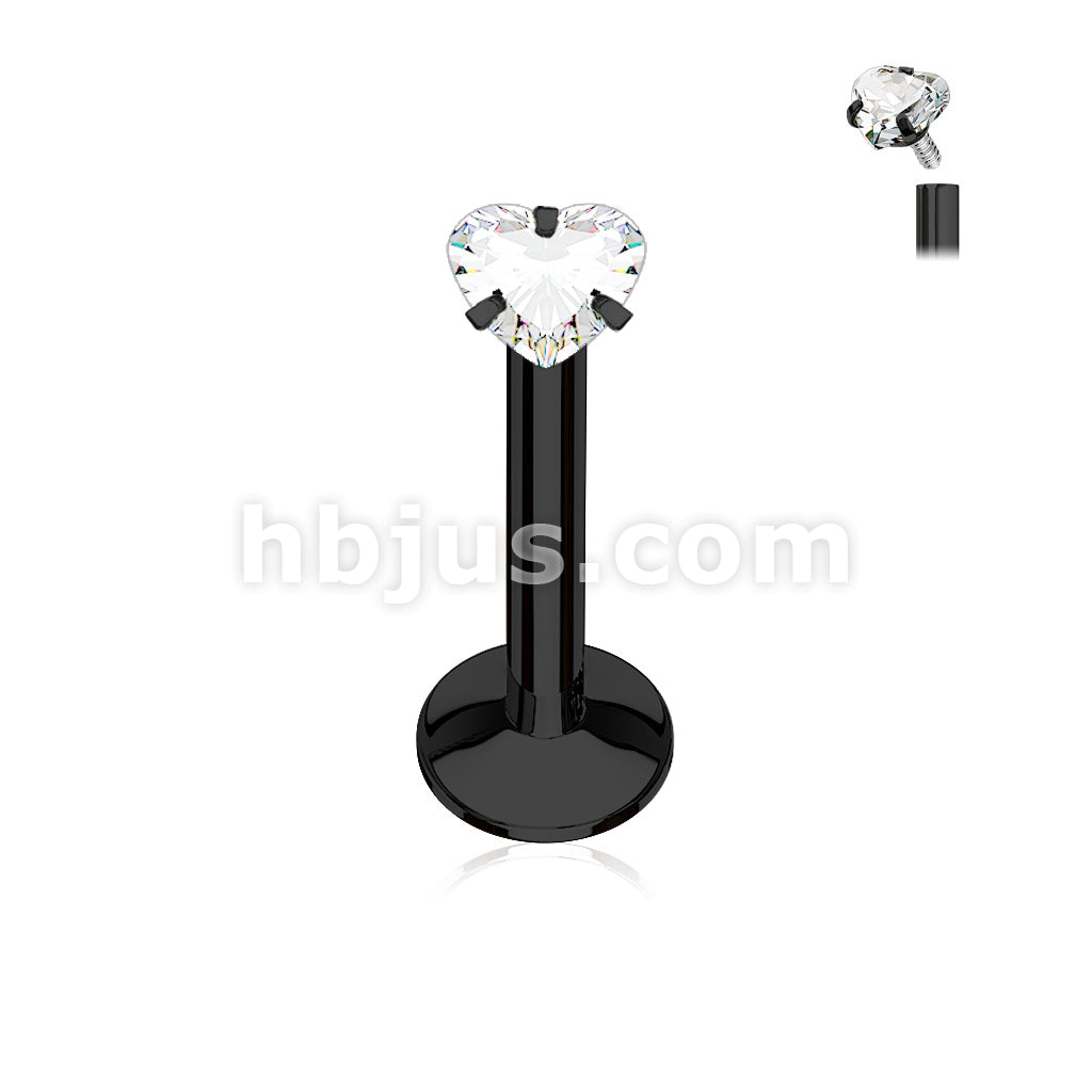 316L Surgical Steel Heart CZ Prong Set PVD Over All 316L Internally... - Image 3