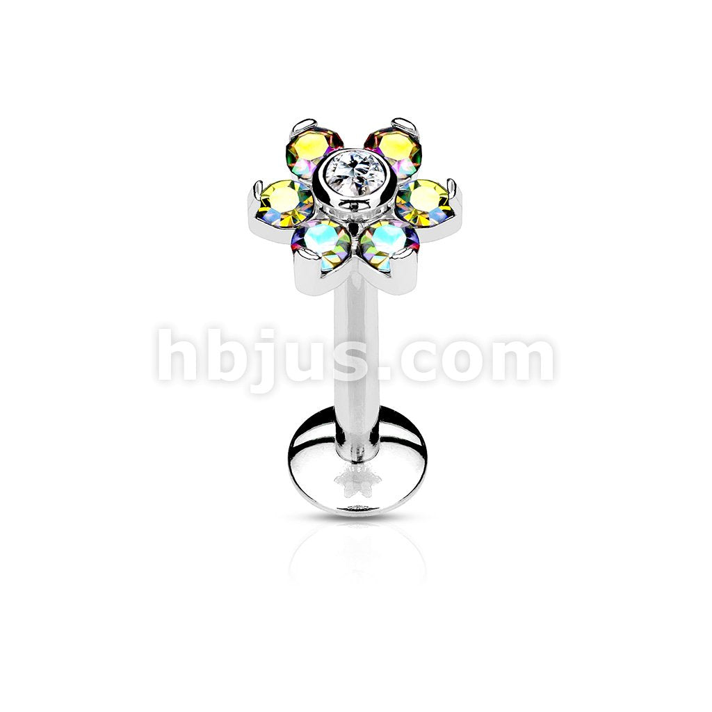 All 316L Surgical Steel Internally Threaded 6-Gem Flower Top... - Image 2