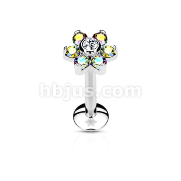 All 316L Surgical Steel Internally Threaded 6-Gem Flower Top... - Image 2