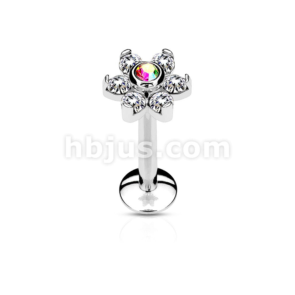 All 316L Surgical Steel Internally Threaded 6-Gem Flower Top... - Image 3