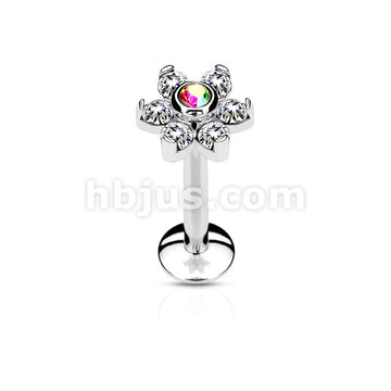 All 316L Surgical Steel Internally Threaded 6-Gem Flower Top... - Image 3