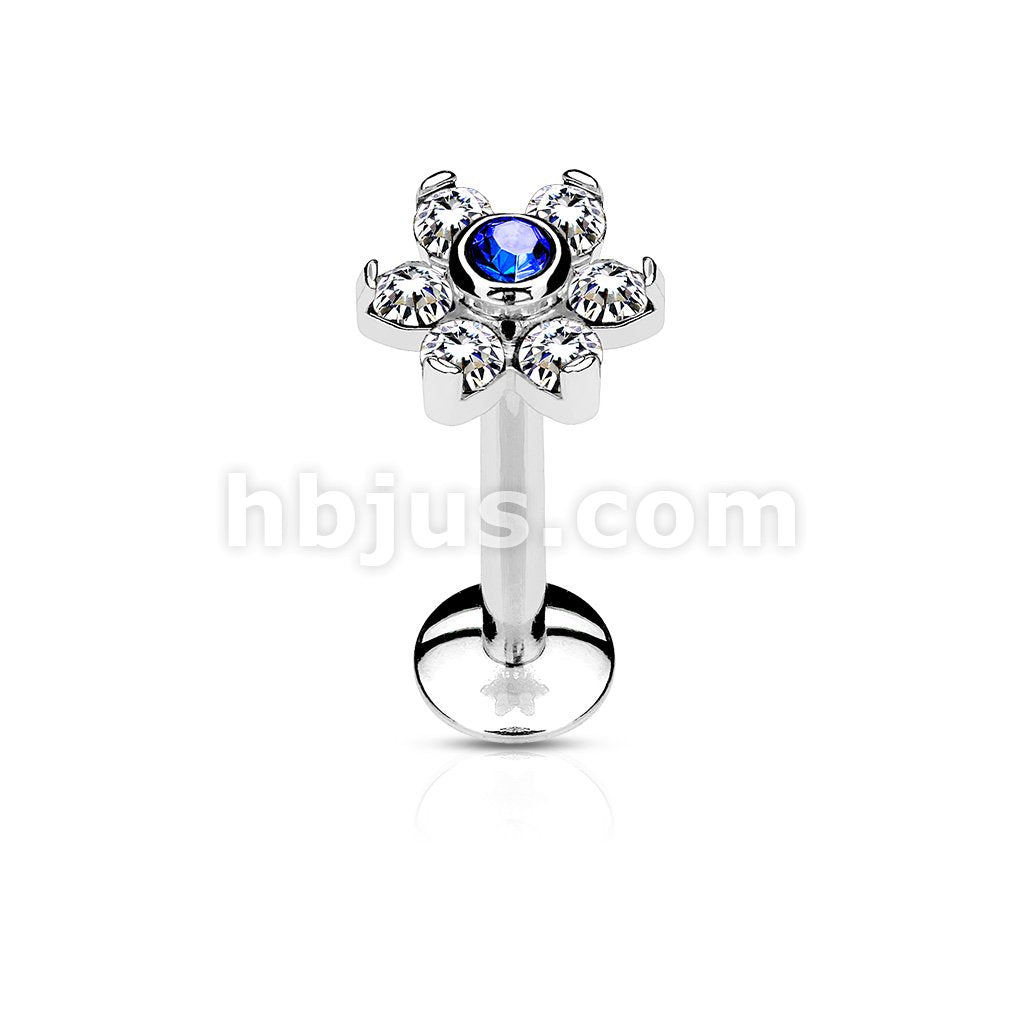All 316L Surgical Steel Internally Threaded 6-Gem Flower Top... - Image 4