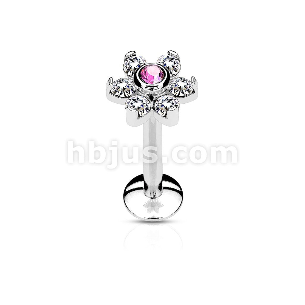 All 316L Surgical Steel Internally Threaded 6-Gem Flower Top... - Image 5