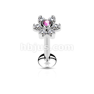 All 316L Surgical Steel Internally Threaded 6-Gem Flower Top... - Image 5