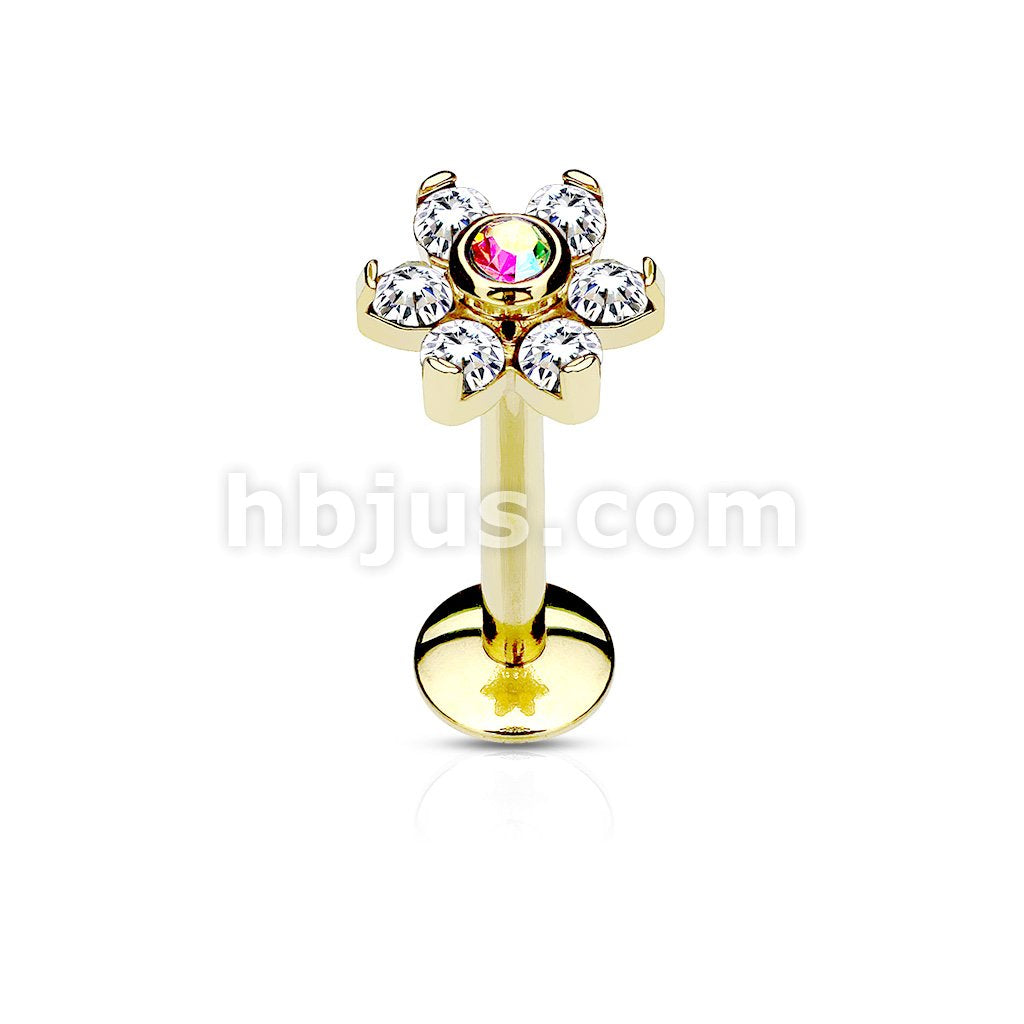 IP OverAll 316L Surgical Steel Internally Threaded 6-Gem Flower Top... - Image 2