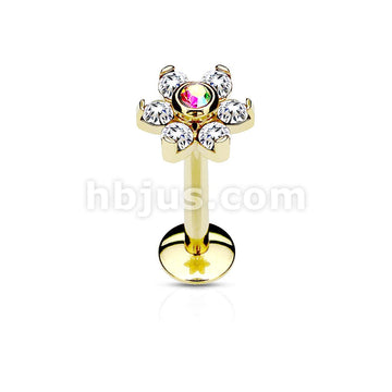 IP OverAll 316L Surgical Steel Internally Threaded 6-Gem Flower Top... - Image 2