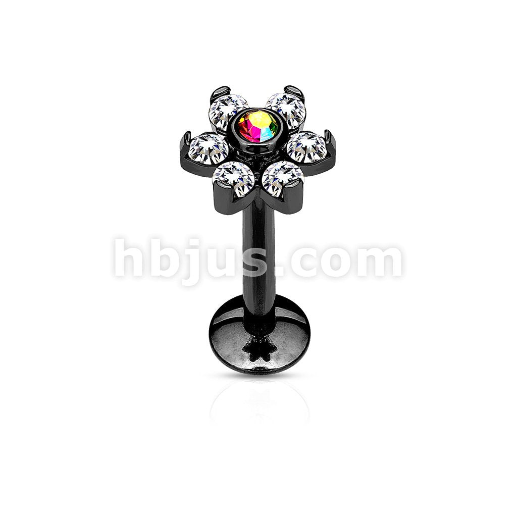 IP OverAll 316L Surgical Steel Internally Threaded 6-Gem Flower Top... - Image 3