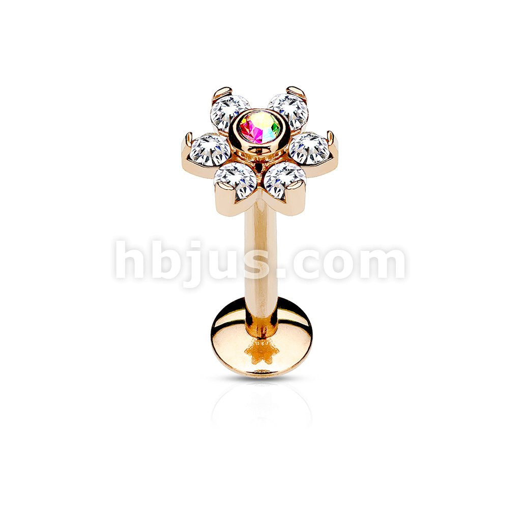IP OverAll 316L Surgical Steel Internally Threaded 6-Gem Flower Top... - Image 4