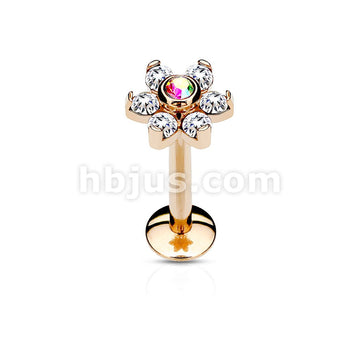 IP OverAll 316L Surgical Steel Internally Threaded 6-Gem Flower Top... - Image 4