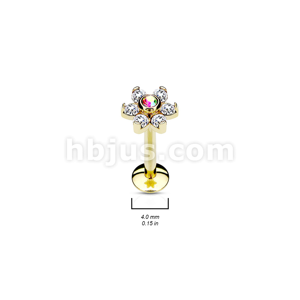 IP OverAll 316L Surgical Steel Internally Threaded 6-Gem Flower Top... - Image 5