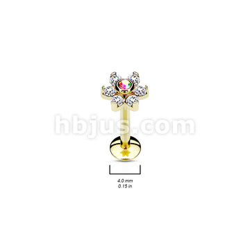IP OverAll 316L Surgical Steel Internally Threaded 6-Gem Flower Top... - Image 5