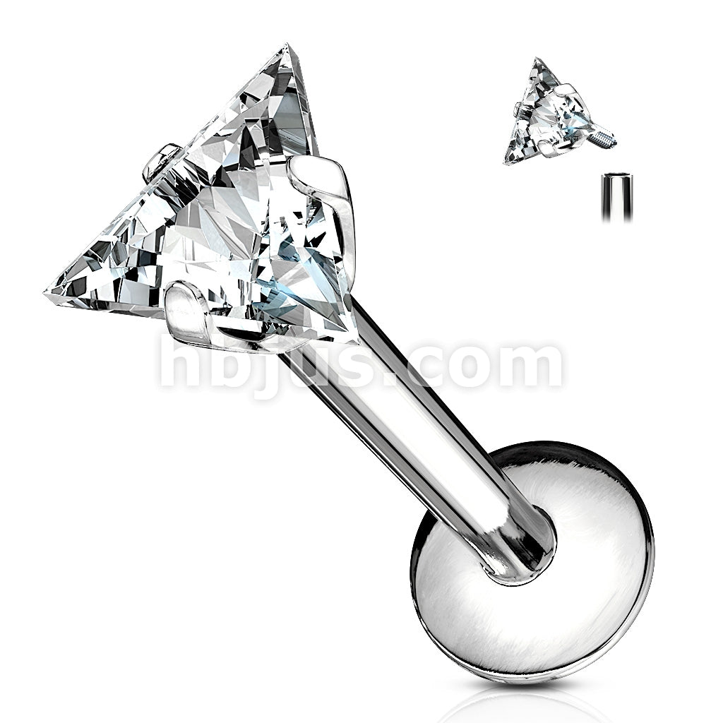 316L Surgical Steel Triangle CZ Prong Set 316L Internally Threaded... - Image 2