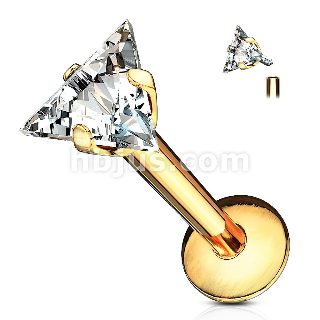 316L Surgical Steel Triangle CZ Prong Set 316L Internally Threaded... - Image 3