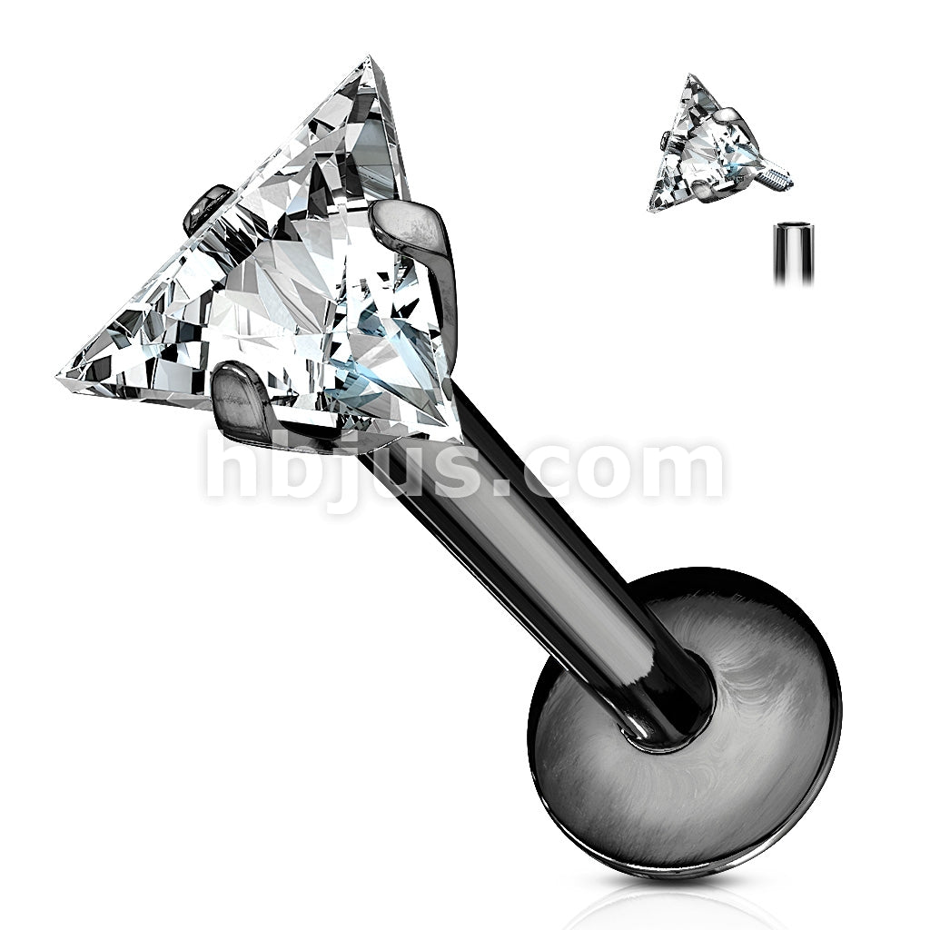 316L Surgical Steel Triangle CZ Prong Set 316L Internally Threaded... - Image 4