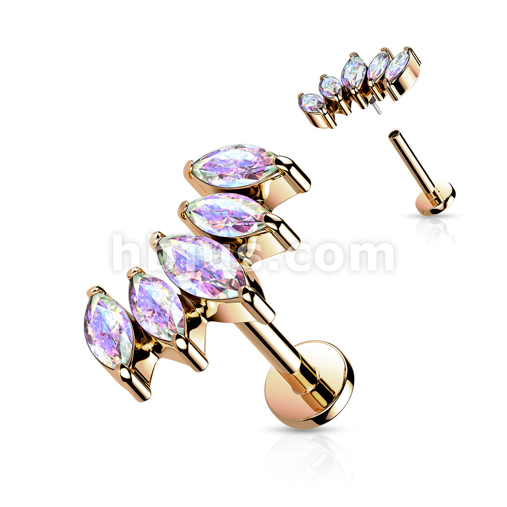 5 Marquise CZ Fan Set Curved Top With Internally Threaded All316L... - Image 5