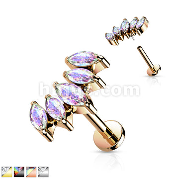 5 Marquise CZ Fan Set Curved Top With Internally Threaded All316L... - Image 2