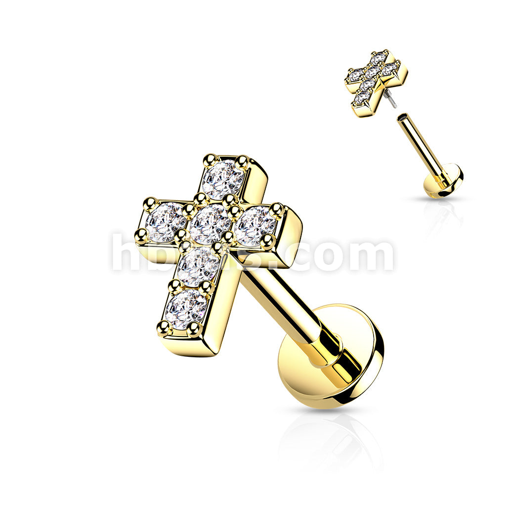 6 CZ Cross Top With Internally Threaded All316L Surgical Steel Flat... - Image 3