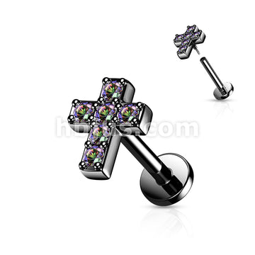 6 CZ Cross Top With Internally Threaded All316L Surgical Steel Flat... - Image 4