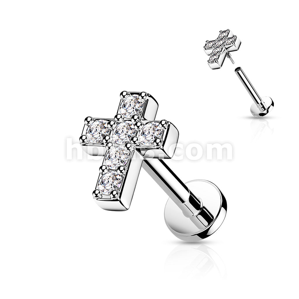 6 CZ Cross Top With Internally Threaded All316L Surgical Steel Flat... - Image 6