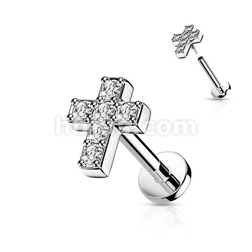 6 CZ Cross Top With Internally Threaded All316L Surgical Steel Flat... - Image 6