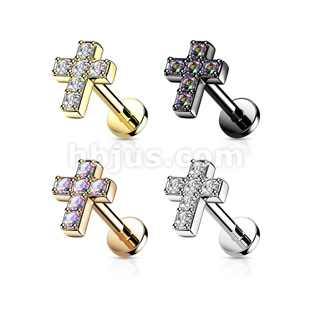 6 CZ Cross Top With Internally Threaded All316L Surgical Steel Flat... - Image 8