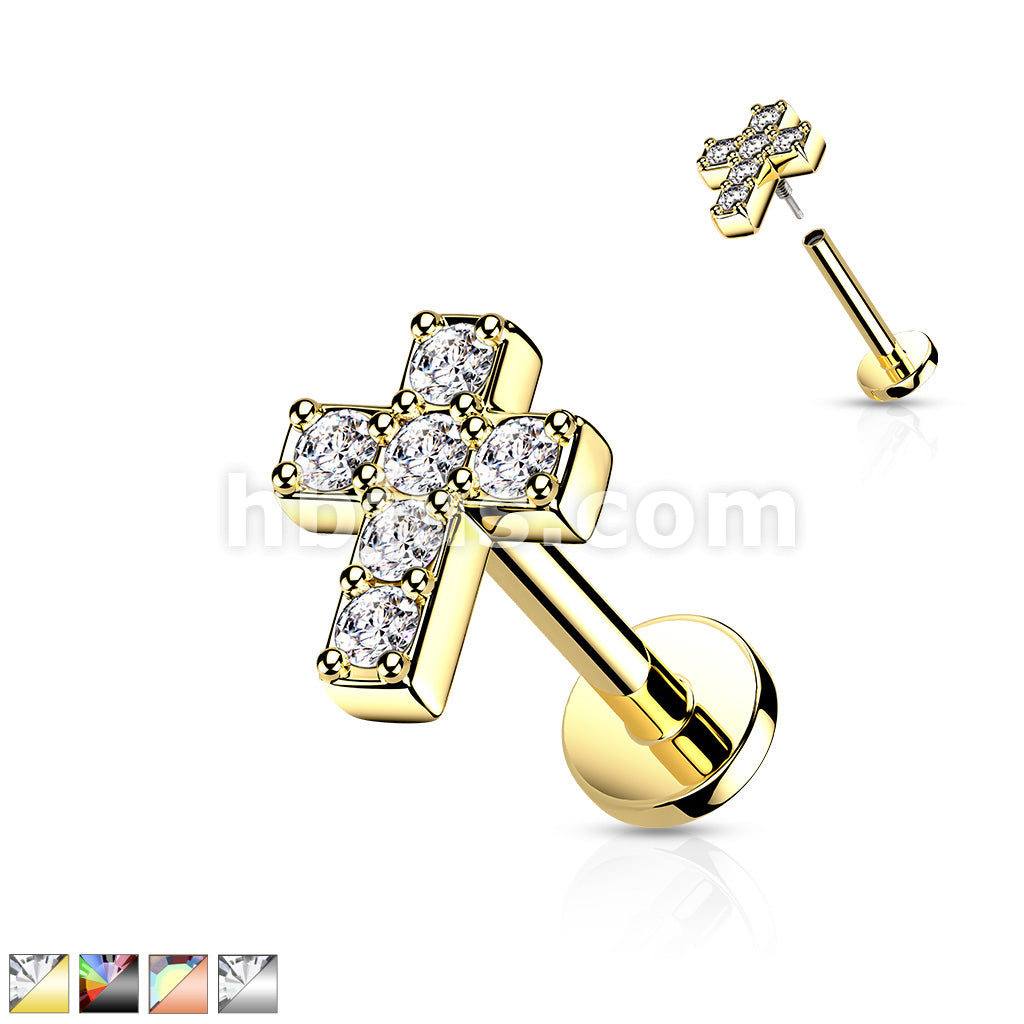 6 CZ Cross Top With Internally Threaded All316L Surgical Steel Flat... - Image 2