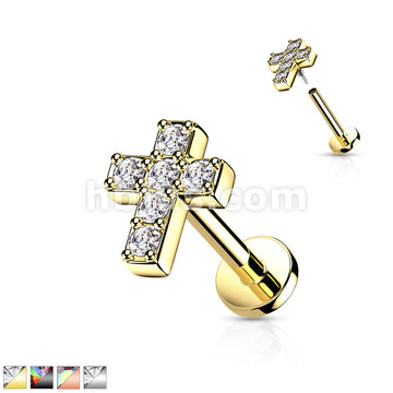 6 CZ Cross Top With Internally Threaded All316L Surgical Steel Flat... - Image 2