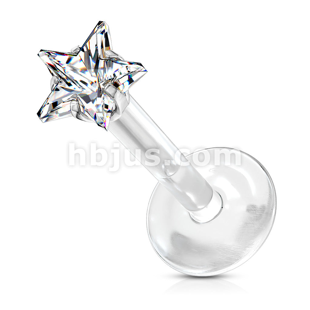 Prong Set Star CZ 316L Surgical Steel Top Push In Bio Flex Flat Back... - Image 3