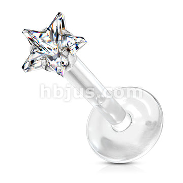 Prong Set Star CZ 316L Surgical Steel Top Push In Bio Flex Flat Back... - Image 3