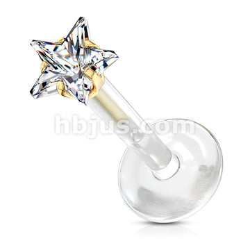Prong Set Star CZ 316L Surgical Steel Top Push In Bio Flex Flat Back... - Image 4