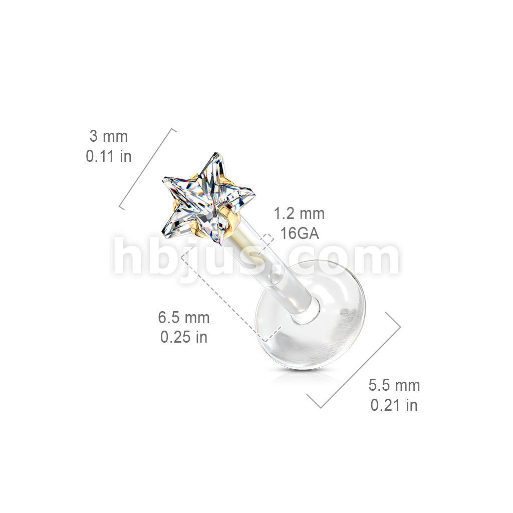 Prong Set Star CZ 316L Surgical Steel Top Push In Bio Flex Flat Back... - Image 5