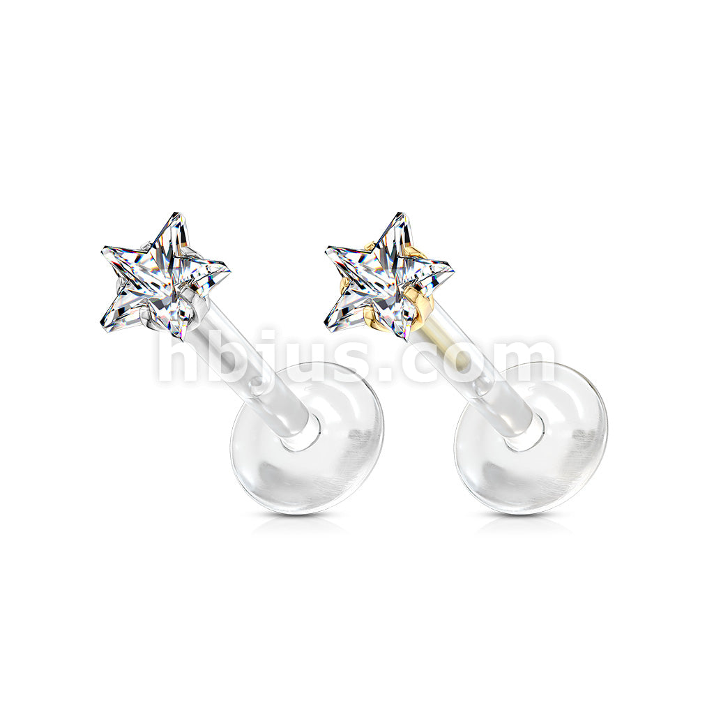 Prong Set Star CZ 316L Surgical Steel Top Push In Bio Flex Flat Back... - Image 6