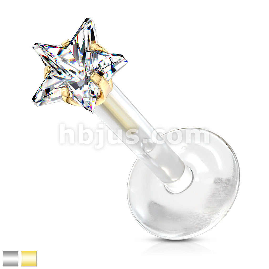 Prong Set Star CZ 316L Surgical Steel Top Push In Bio Flex Flat Back... - Image 2