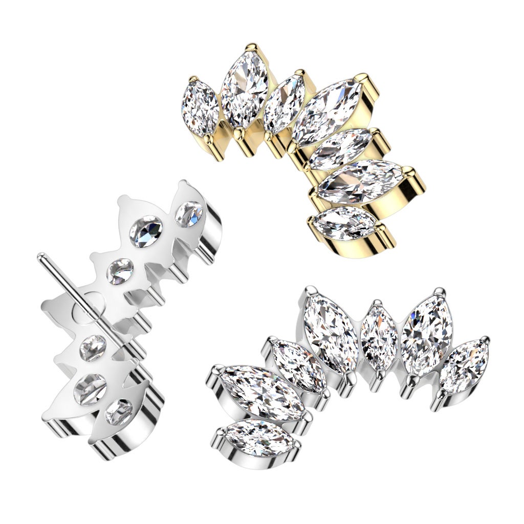 Implant Grade Titanium Internally Threaded 7 Marquise CZ Set Curve Top