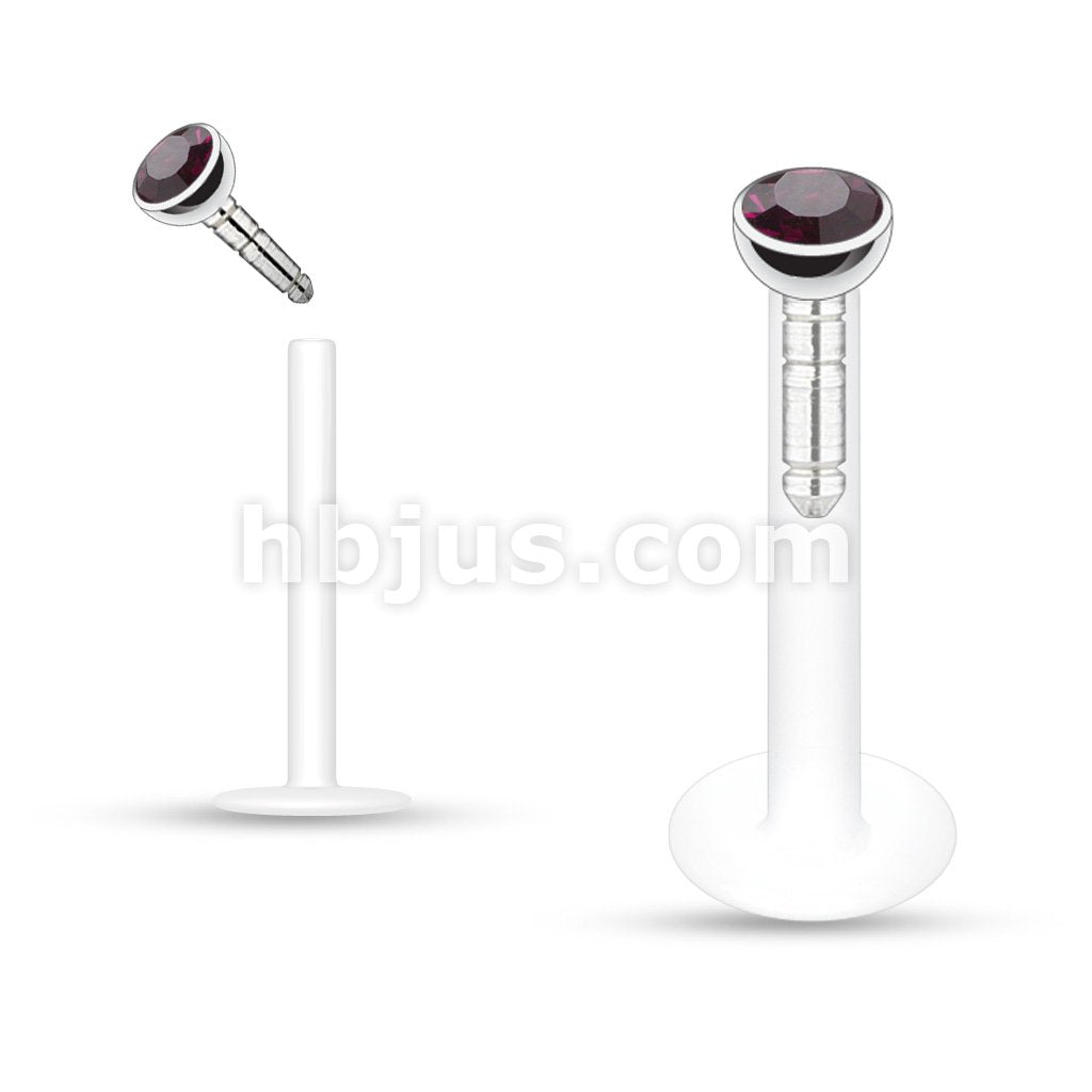 Acrylic Push-in Labret/Monroe W/Press Fit Gem Stone - Image 2