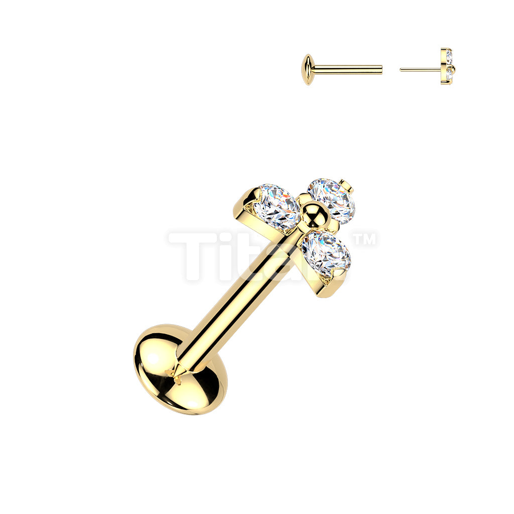 Titanium Threadless Push In Convex Base Labret With Trinity Moissanite Top - Image 2