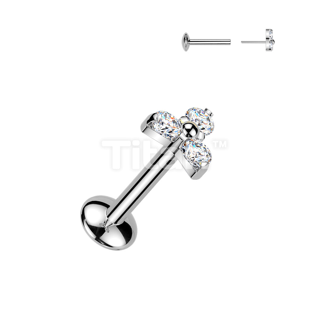 Titanium Threadless Push In Convex Base Labret With Trinity Moissanite Top - Image 3