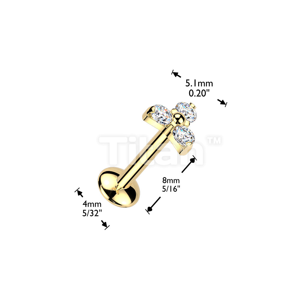 Titanium Threadless Push In Convex Base Labret With Trinity Moissanite Top - Image 4