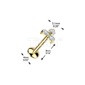 Titanium Threadless Push In Convex Base Labret With Trinity Moissanite Top - Image 4