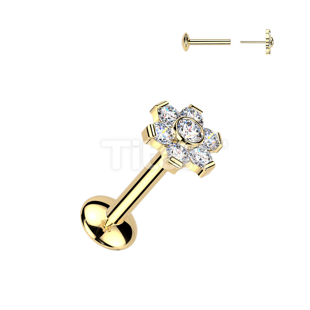 Titanium Threadless Push In Convex Base Labret With Flower Moissanite Top - Image 2
