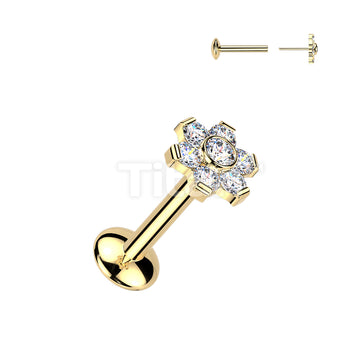 Titanium Threadless Push In Convex Base Labret With Flower Moissanite Top - Image 2