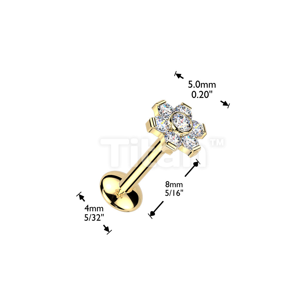 Titanium Threadless Push In Convex Base Labret With Flower Moissanite Top - Image 4